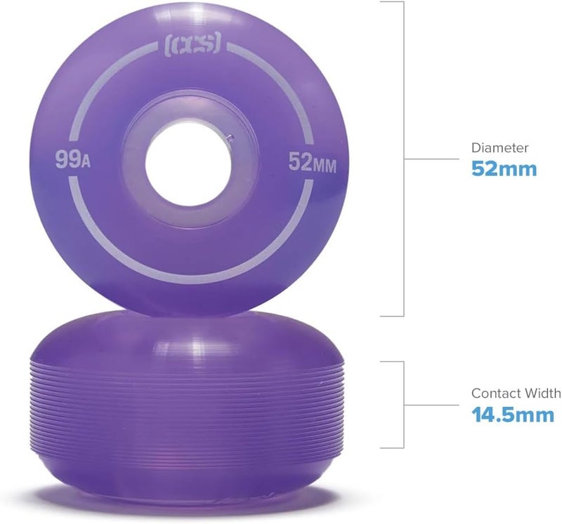 CCS [] Clear Skateboard Wheels | Professional Grade | Polyurethane | 99A Durometer | Size 52mm | Set of 4 - Image 3